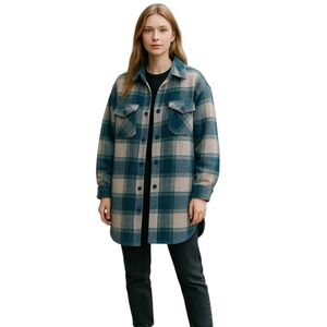Cloth by Design Button Front Shacket XS Checked Relaxed Fit Jacket Pockets